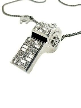 Vintage Chanel CC Logo Whistle  Pendant Silver Crystal Baguettes EUC